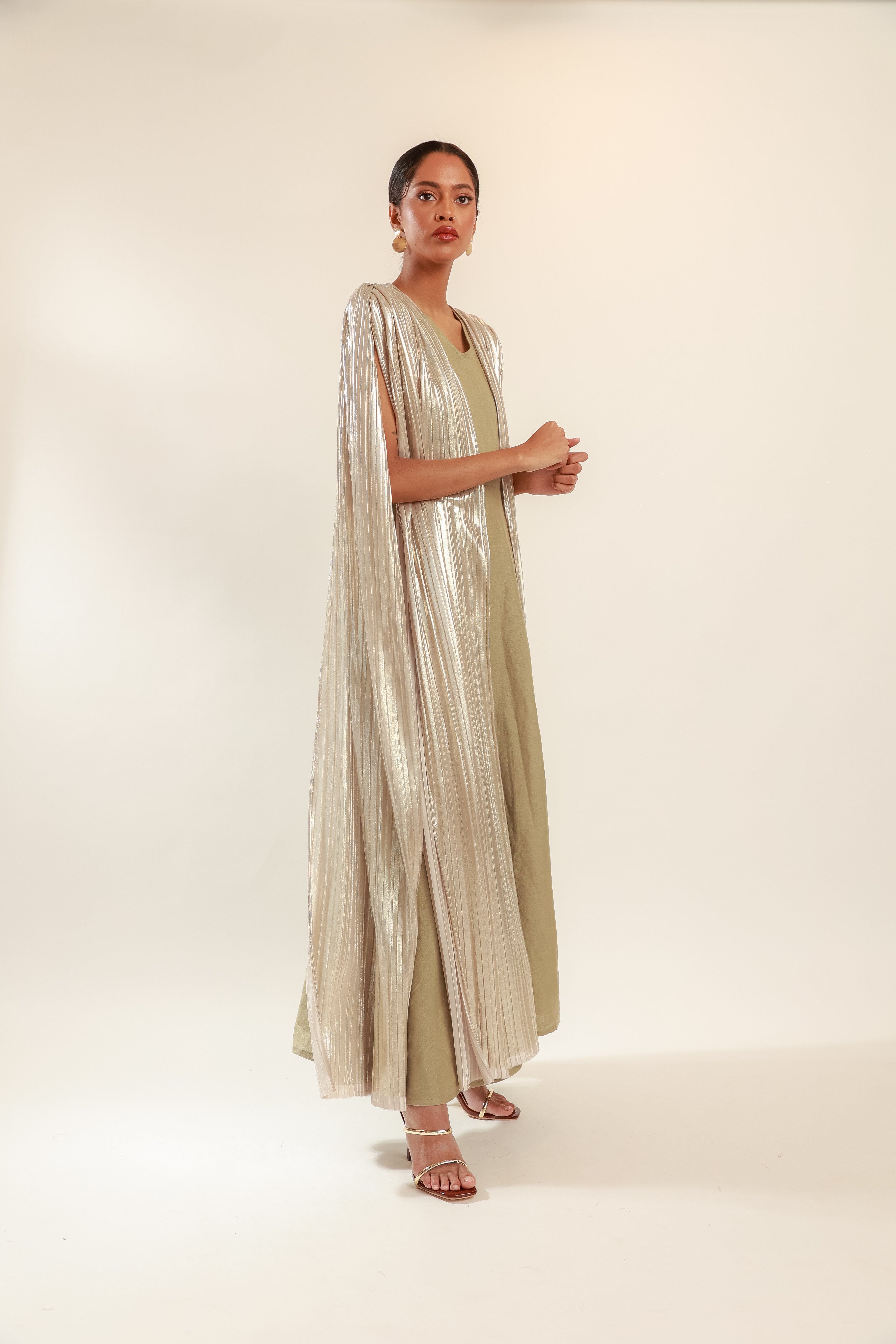 Pleated Gold Cape Dress