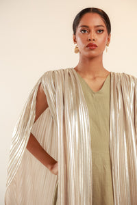 Pleated Gold Cape Dress