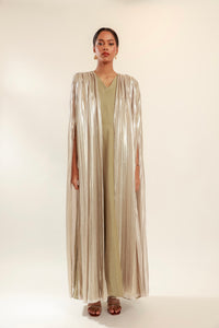 Pleated Gold Cape Dress